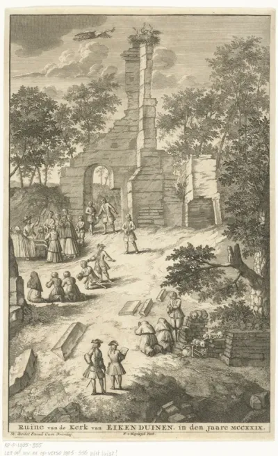 Gezicht op de ruïne van de kerk van Eik en Duinen, 1729