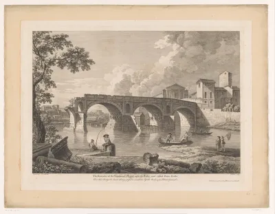 Gezicht op de ruïne van de Ponte Rotto te Rome