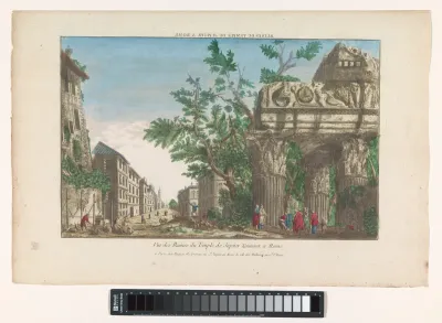Gezicht op de ruïne van de Tempel van Jupiter te Rome