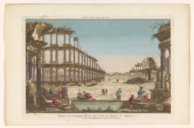 Gezicht op de ruïne van de Tempel van Minerva te Rome