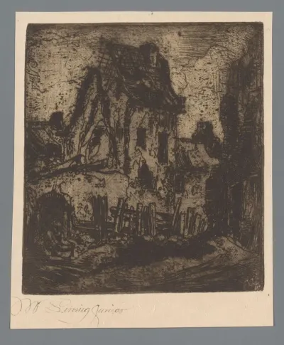 Gezicht op de ruïne van een gebouw
