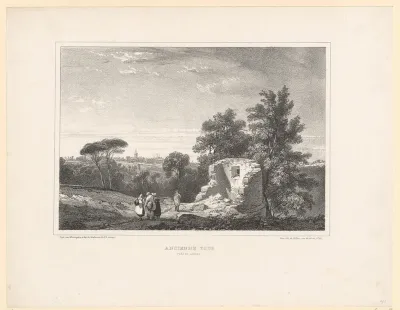 Gezicht op de ruïne van een toren bij Lanark