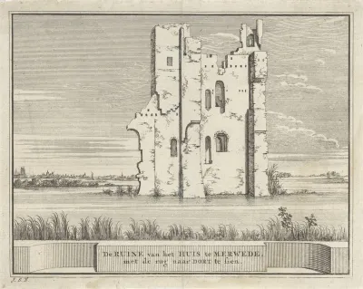 Gezicht op de ruïne van het Huis te Merwede in Dordrecht