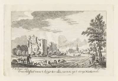 Gezicht op de ruïne van het huis ter Lede, Kesteren