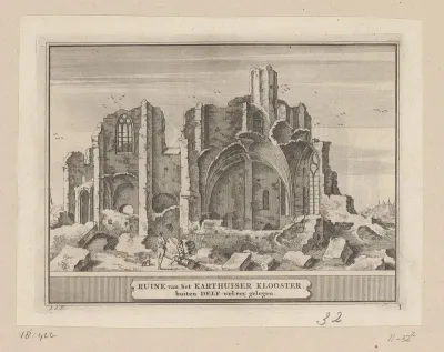 Gezicht op de ruïne van het kartuizerklooster bij Delft