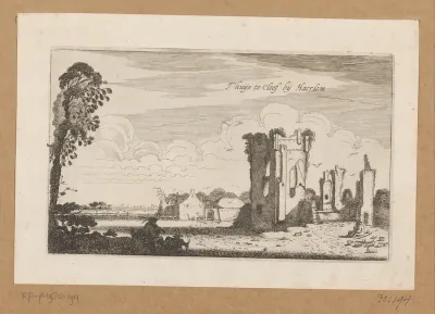 Gezicht op de ruïne van Huis ter Kleef bij Haarlem