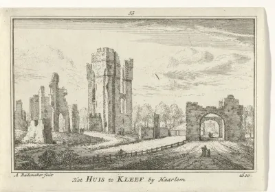 Gezicht op de ruïne van Huis ter Kleef te Haarlem, 1660