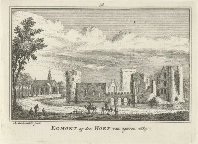Gezicht op de ruïne van Kasteel Egmond, 1689