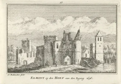 Gezicht op de ruïne van Kasteel Egmond, 1696