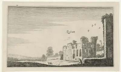 Gezicht op de ruïne van kasteel Rossum