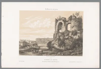 Gezicht op de ruïnes van Château des Quatre Fils Aymon te Saint-André-de-Cubzac