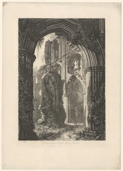 Gezicht op de ruïnes van de Abdij van Rievaulx