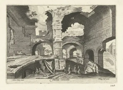Gezicht op de ruïnes van de thermen van Caracalla