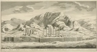 Gezicht op de ruïnes van het paleis van de Perzische koning Darius te Persepolis