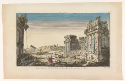 Gezicht op de ruïnes van het tempelcomplex te Baalbek