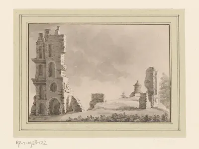 Gezicht op de ruïnes van Huis ter Kleef bij Haarlem