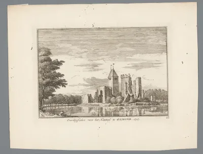 Gezicht op de ruïnes van Kasteel Egmond, 1727