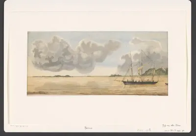 Gezicht op de Sambas rivier op Borneo