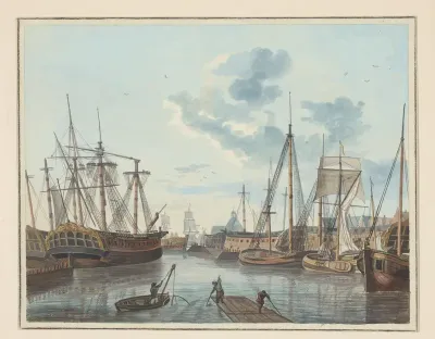 Gezicht op de scheepstimmerwerf van de Admiraliteit van Amsterdam