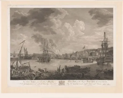 Gezicht op de scheepswerf van Chatham