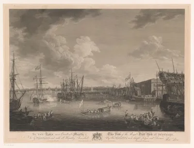 Gezicht op de scheepswerf van Deptford