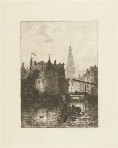 Gezicht op de Scheierstoren te Amsterdam