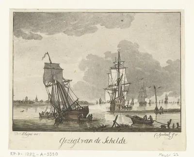 Gezicht op de Schelde met zeilschepen