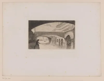 Gezicht op de Seine met enkele bruggen en rechts het ziekenhuis Hôtel Dieu