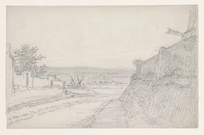 Gezicht op de Seine-vlakte; rechts het escarpement van de Butte