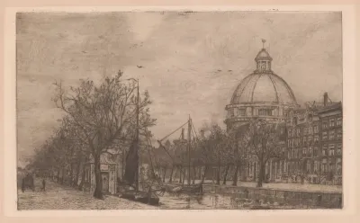 Gezicht op de Singel met de Ronde Lutherse kerk te Amsterdam