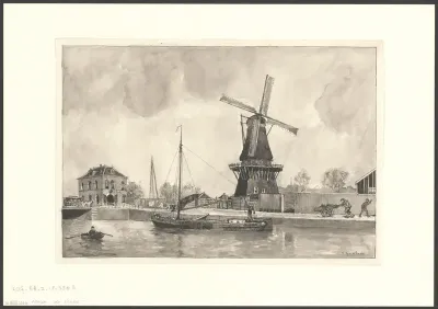 Gezicht op de Singelgracht gezien naar de brug voor de Rozengracht en molen De Victor
