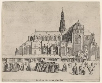 Gezicht op de Sint-Bavokerk, vanuit het zuidoosten