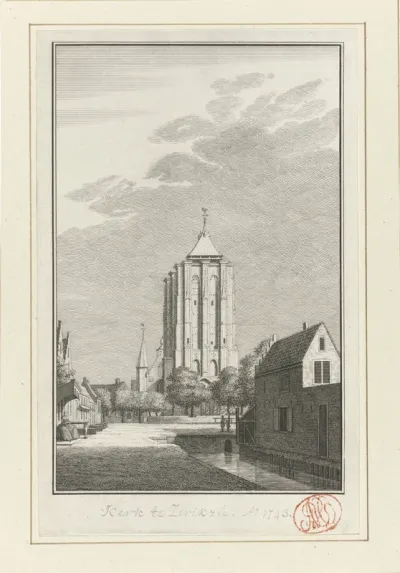 Gezicht op de Sint-Lievensmonstertoren te Zierikzee, 1743