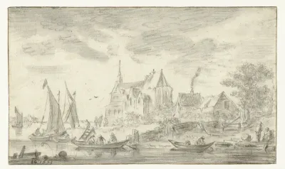 Gezicht op de Sint-Martinuskerk te Burcht, langs de Schelde