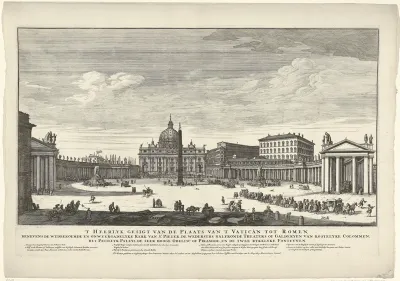 Gezicht op de Sint Pietersbasiliek aan het Sint Pietersplein te Vaticaanstad