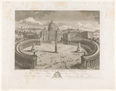 Gezicht op de Sint-Pietersbasiliek en het Sint-Pietersplein te Vaticaanstad