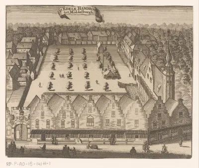 Gezicht op de Sint-Sebastiaansdoelen te Middelburg