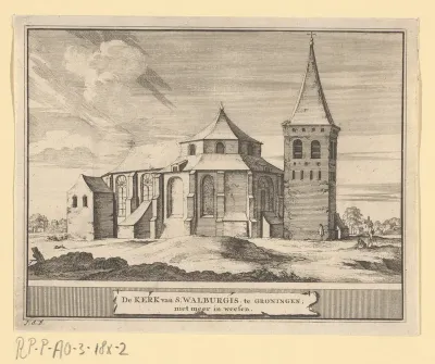Gezicht op de Sint Walburgskerk te Groningen