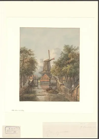 Gezicht op de Spiegelgracht, gezien naar molen De Spiering