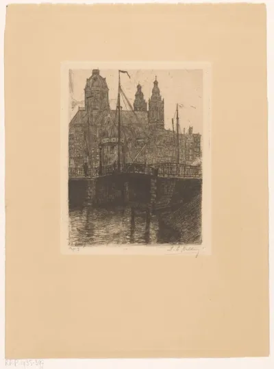 Gezicht op de St. Nicolaaskerk en de Schreierstoren te Amsterdam