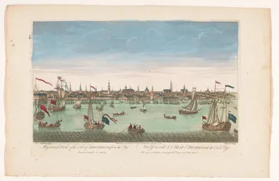 Gezicht op de stad Amsterdam gezien vanaf het IJ