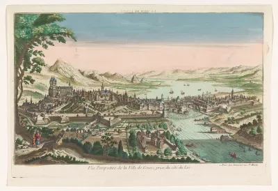 Gezicht op de stad Genève gezien vanaf het Meer van Genève