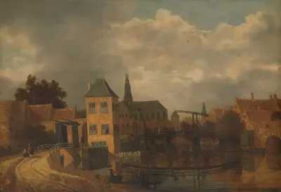 Gezicht op de stad Haarlem over het Spaarne bij de Eendjespoort