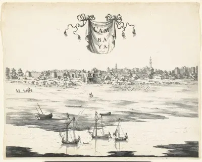 Gezicht op de stad Khambat (Cambay)