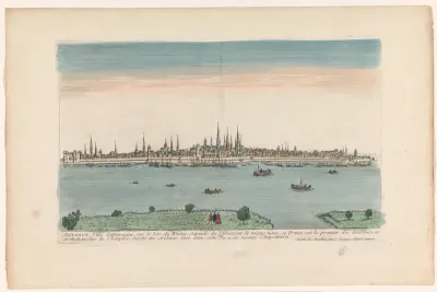 Gezicht op de stad Mainz aan de rivier de Rijn