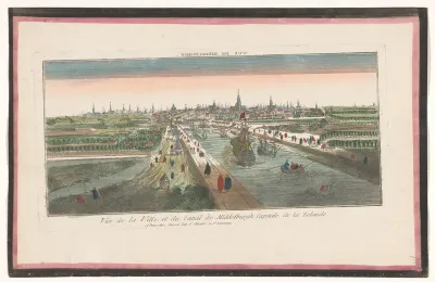 Gezicht op de stad Middelburg en het Havenkanaal