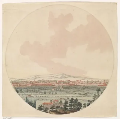 Gezicht op de stad Rome en het omliggende landschap
