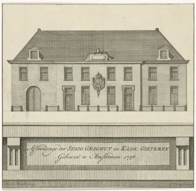 Gezicht op de Stads Geschut- en Klokkengieterij aan de Lijnbaansgracht te Amsterdam