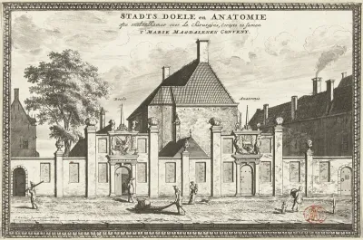Gezicht op de Stadsdoelen en Chirurgijnskamer te Delft