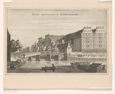 Gezicht op de Stadskorenpakhuizen en de Stadsartilleriehuizen te Amsterdam